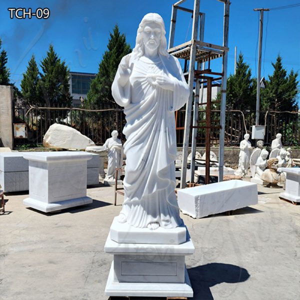 White Marble Sacred Heart of Jesus Garden Statue For Sale