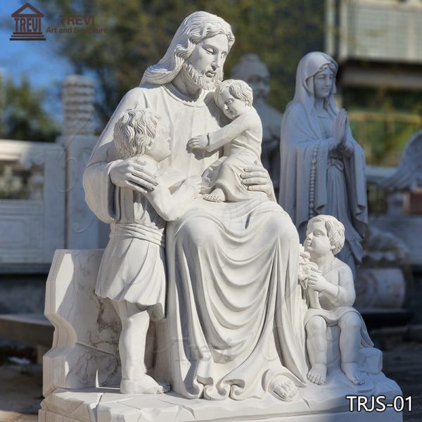 White Marble Jesus With Children Garden Statue for Sale