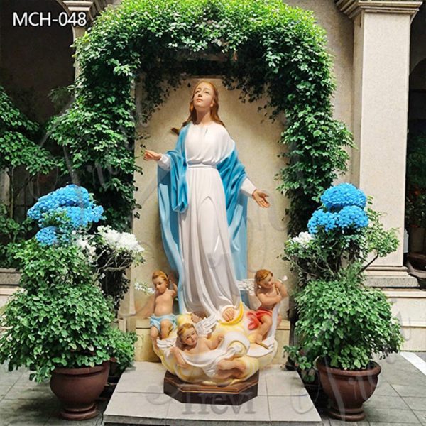 Life Size Painted Marble Our Lady of The Assumption Statue for Sale