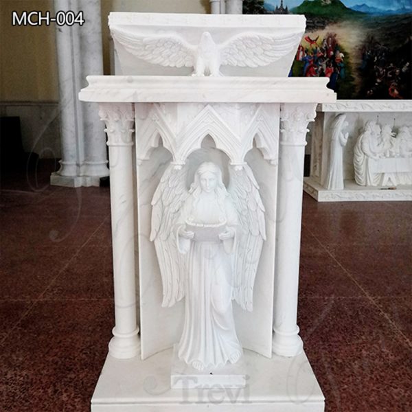 Holy White Marble Pulpit With Angel for Church