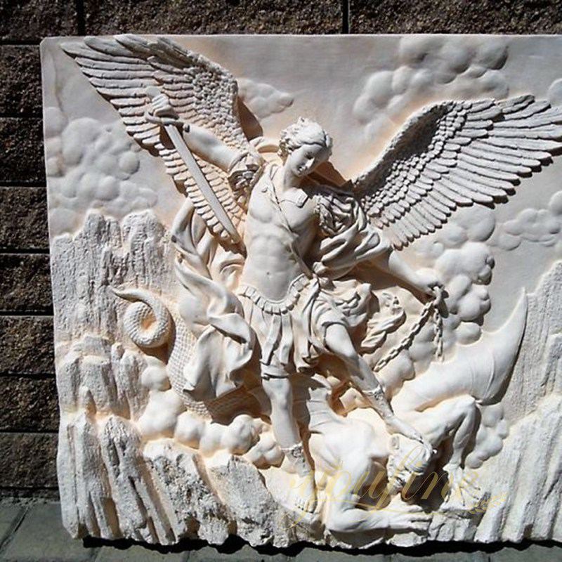 hand carved marble relief St Michael