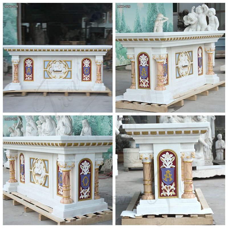 details of painted catholic marble altar